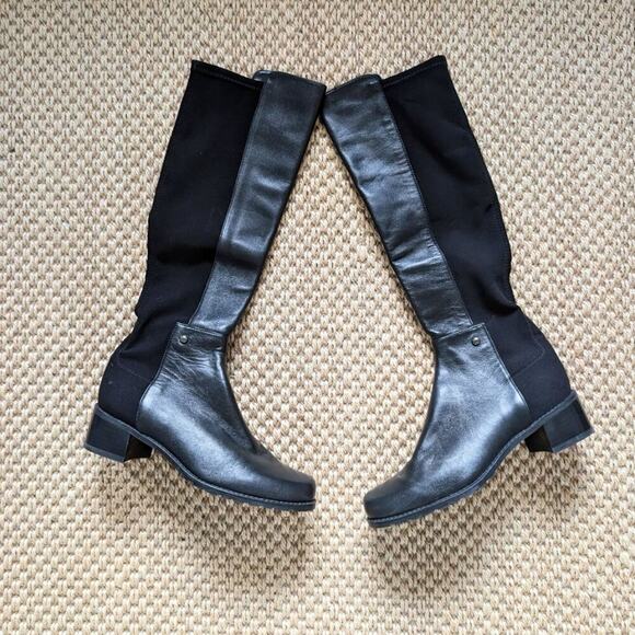STUART WEITZMAN Mixitup Mezza Mezza Black Leather Knee Stretch Classic Boots 4 - Picture 2 of 10